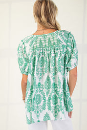Green Patterned Short Sleeve Top