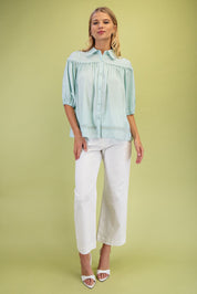 Blue Button Down Blouse Top