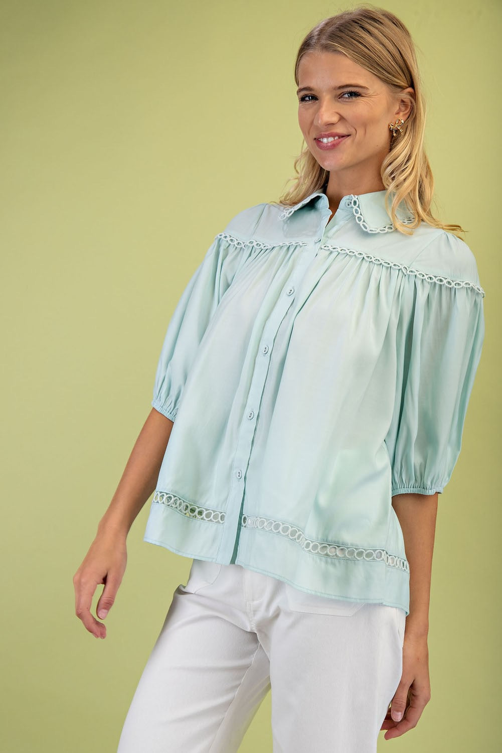 Blue Button Down Blouse Top