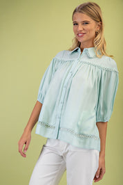 Blue Button Down Blouse Top