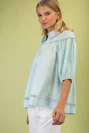 Blue Button Down Blouse Top