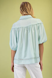 Blue Button Down Blouse Top