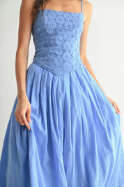 Blue Eyelet Lace Midi Dress