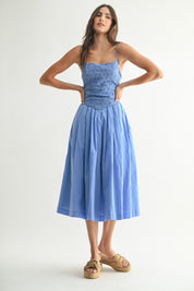 Blue Eyelet Lace Midi Dress