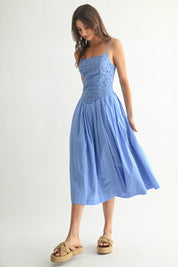 Blue Eyelet Lace Midi Dress
