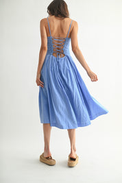Blue Eyelet Lace Midi Dress