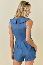 Denim Collared Pleated Romper