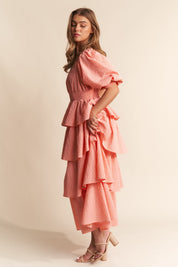 Pink Tiered Ruffle Maxi Dress