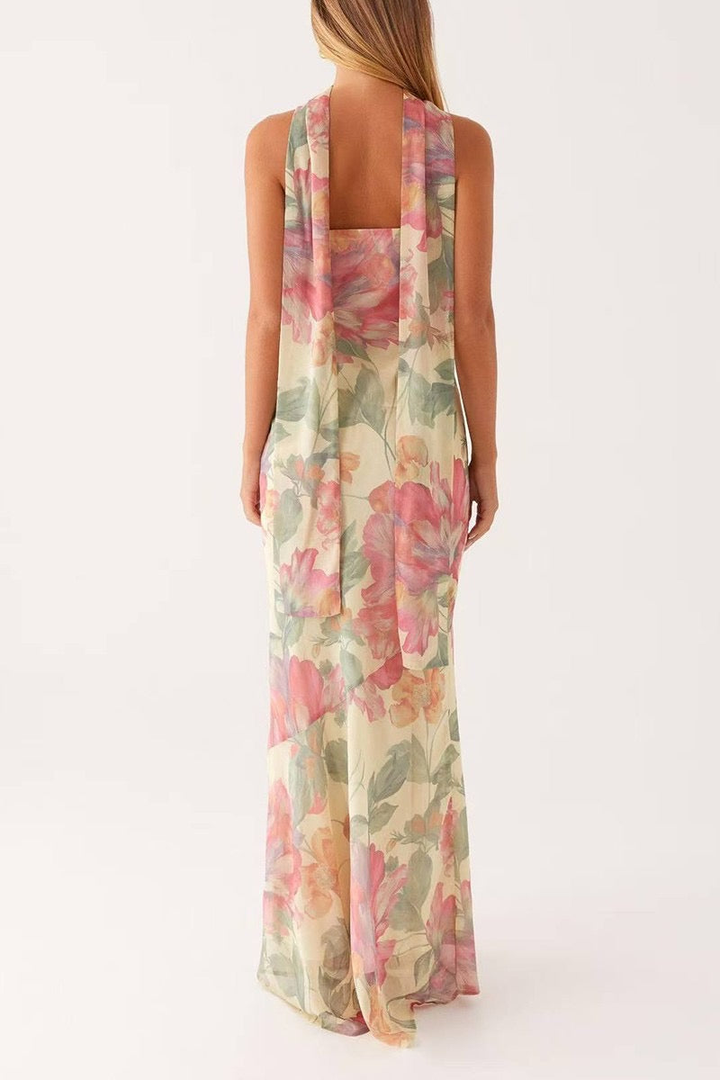Cream Floral Maxi Dress