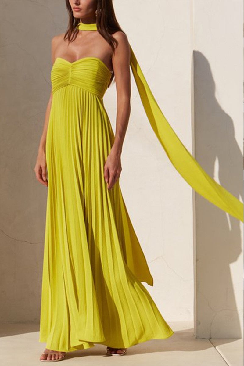 Yellow Pleated Maxi Dress