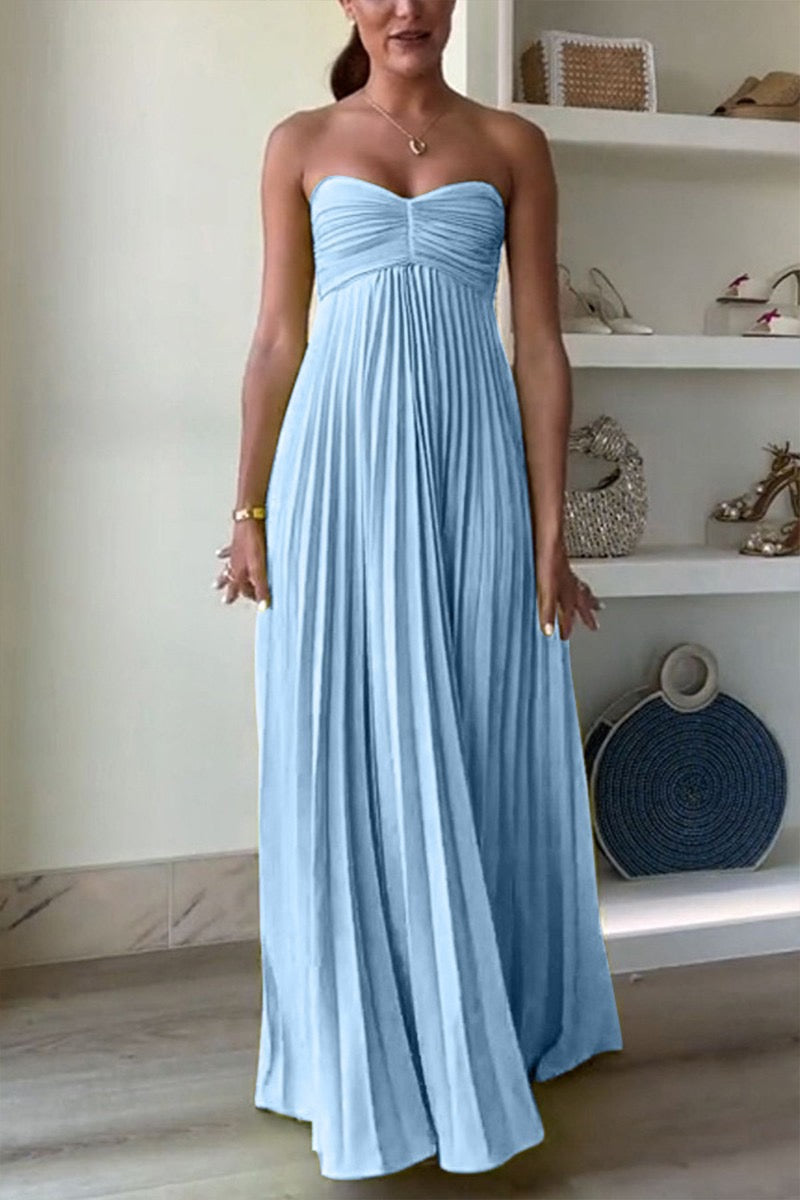 Blue Pleated Maxi Dress
