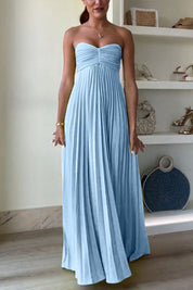 Blue Pleated Maxi Dress
