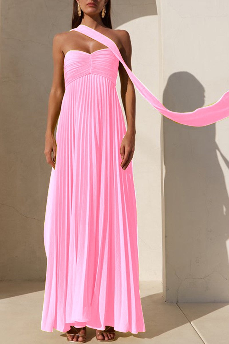 Pink Pleated Maxi Dress