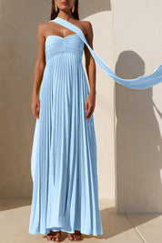 Blue Pleated Maxi Dress
