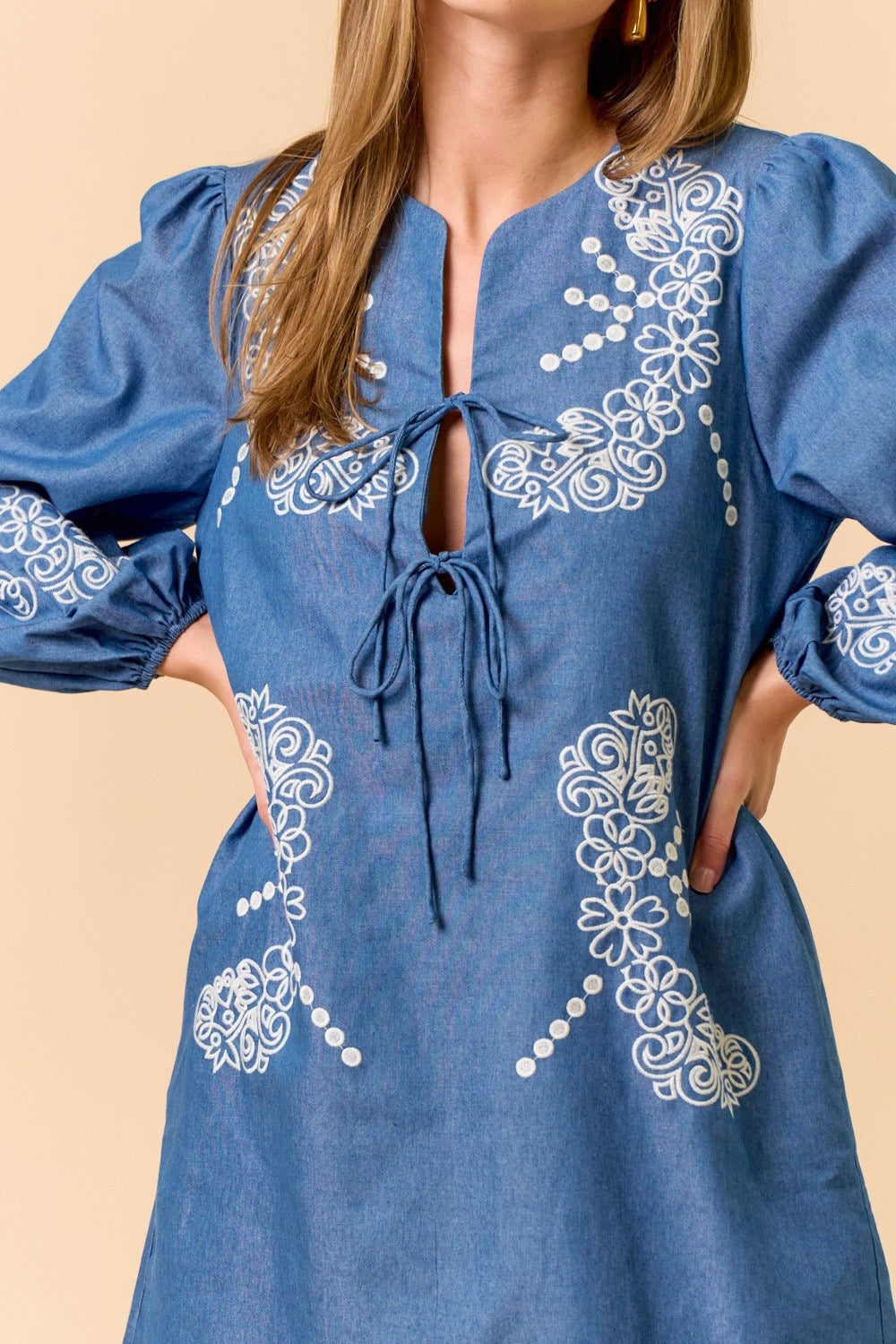 Denim Puff Sleeve Mini Dress