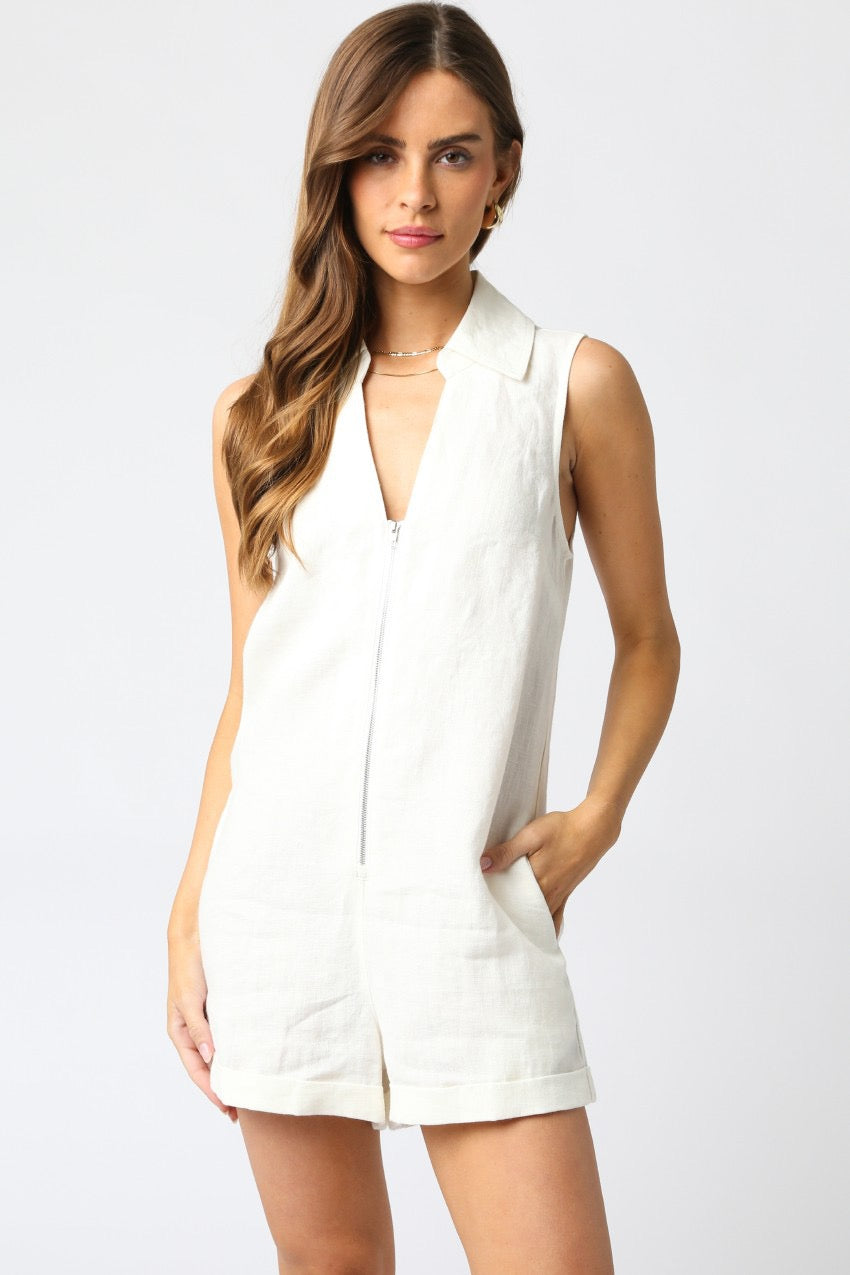 White Zip Up Romper