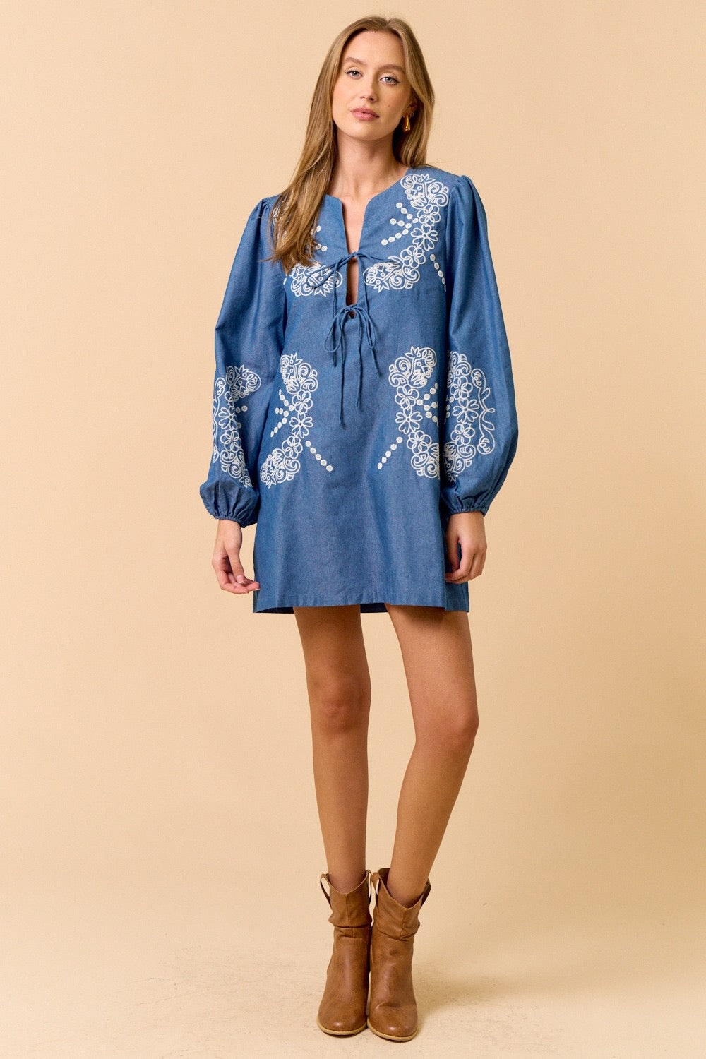 Denim Puff Sleeve Mini Dress