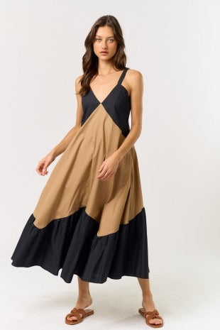 Black & Taupe Color Block Dress