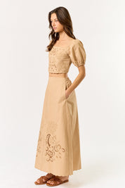 Beige Puff Sleeve Top & Skirt Set