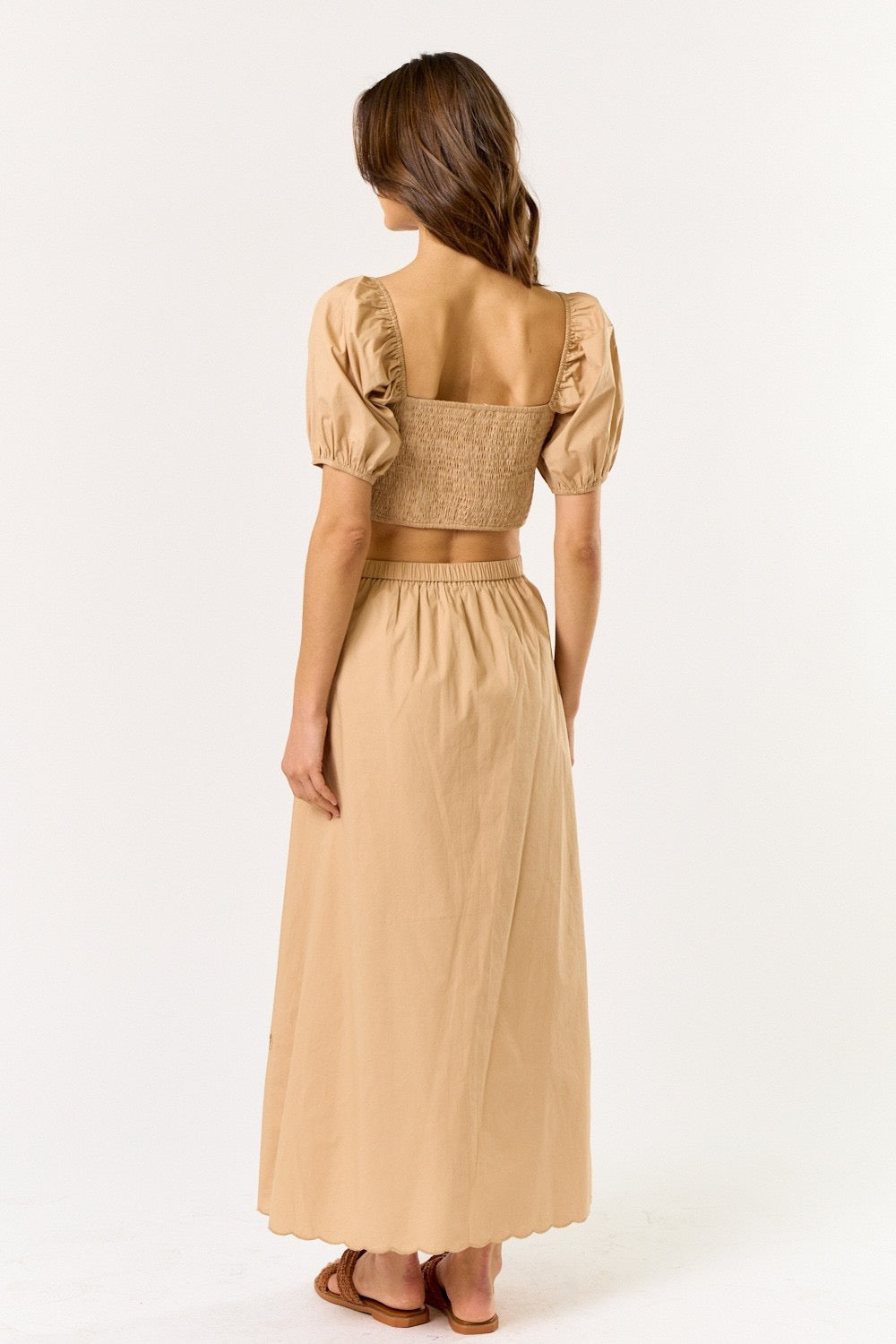 Beige Puff Sleeve Top & Skirt Set
