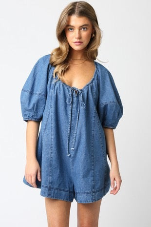 Denim Puff Sleeve Romper – The Ninety Nine