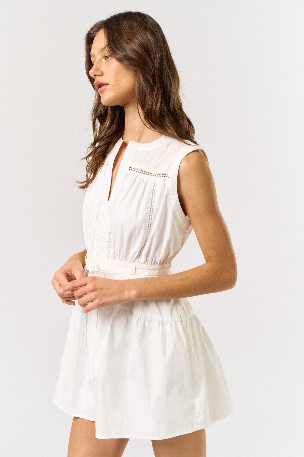 White Sleeveless Front Tie Romper