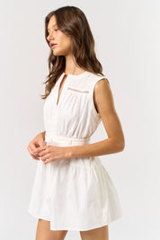White Sleeveless Front Tie Romper