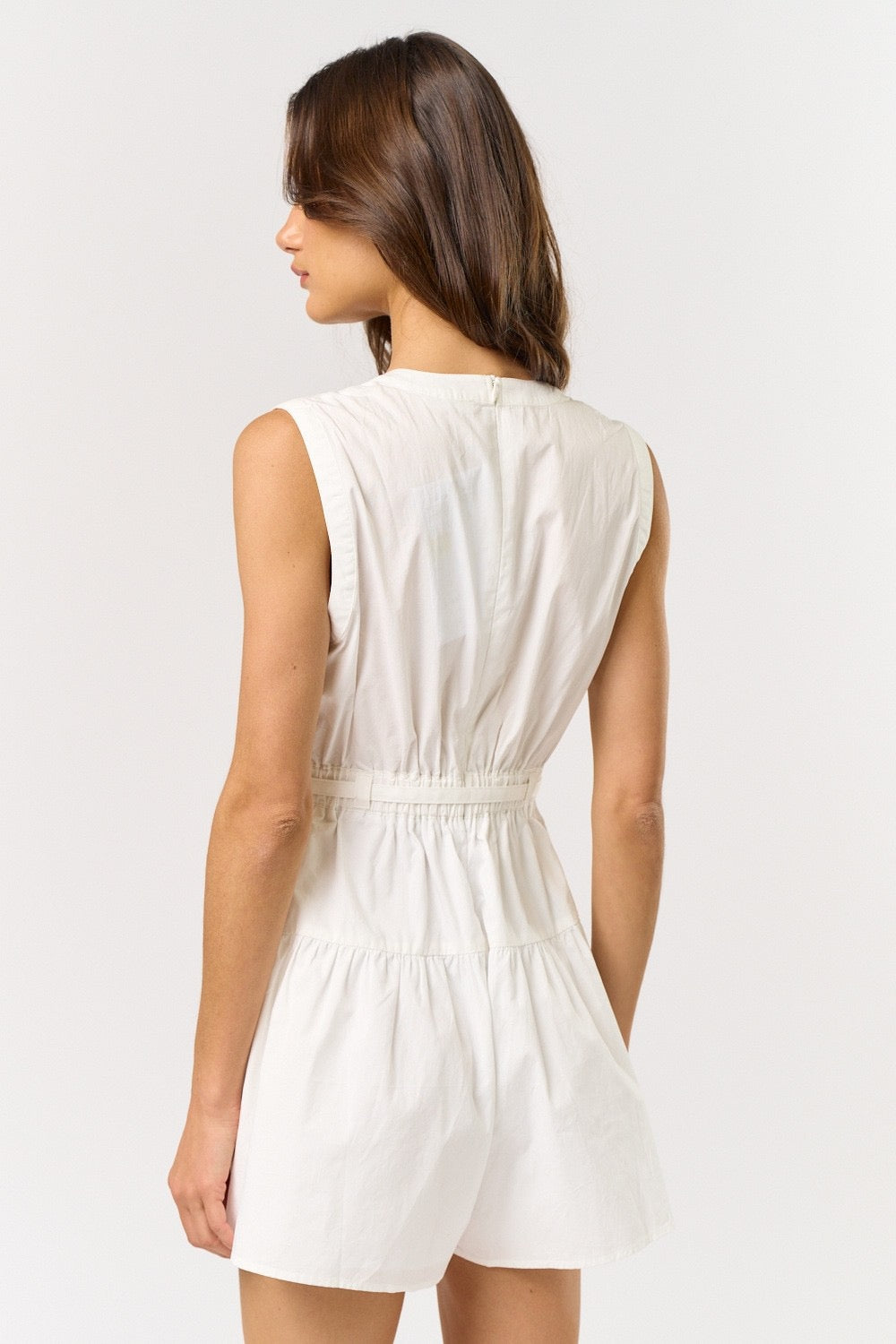 White Sleeveless Front Tie Romper