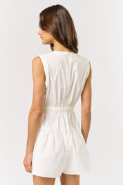 White Sleeveless Front Tie Romper