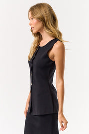 Black Sleeveless Button Down Vest