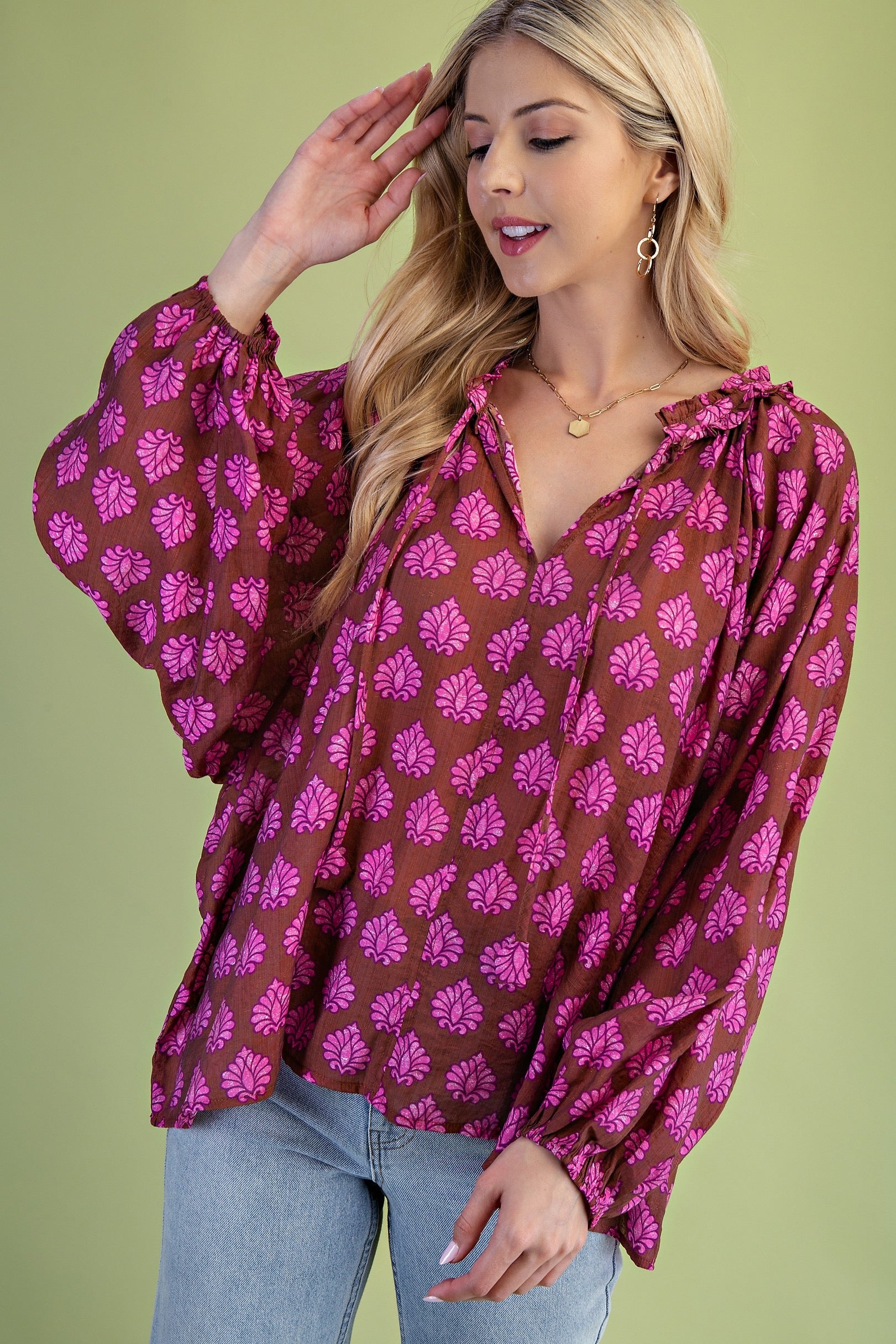 Pink & Brown Printed Blouse