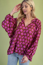 Pink & Brown Printed Blouse