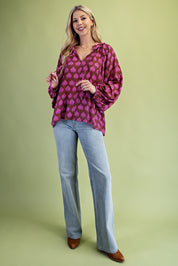 Pink & Brown Printed Blouse