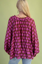 Pink & Brown Printed Blouse