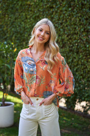 Coral Printed Button Down Top