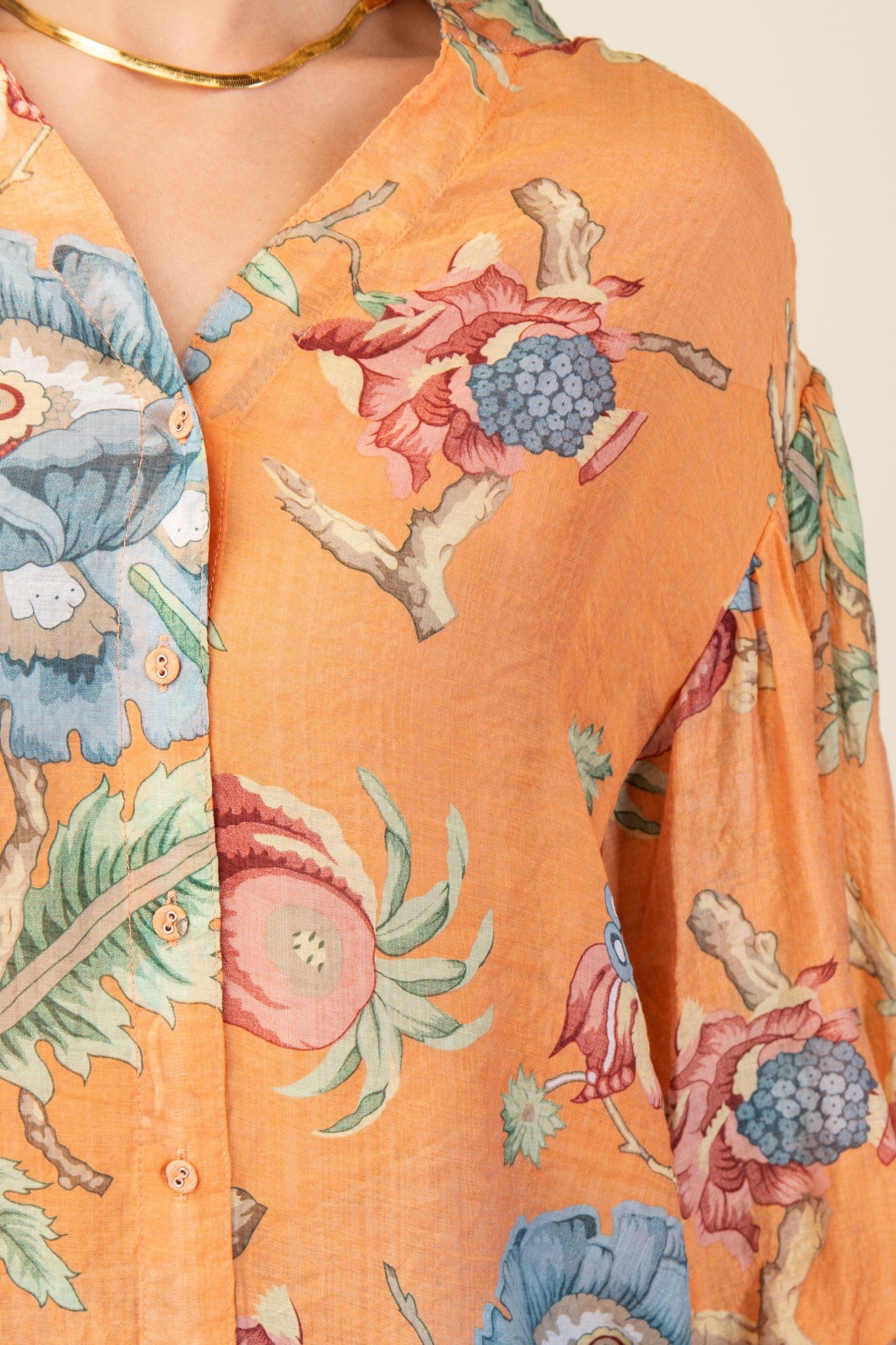 Coral Printed Button Down Top