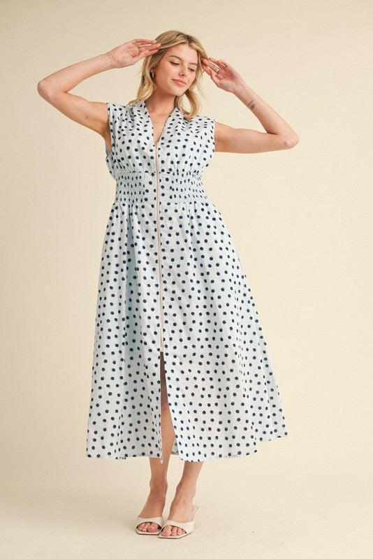 Navy & Blue Polkadot Maxi Dress