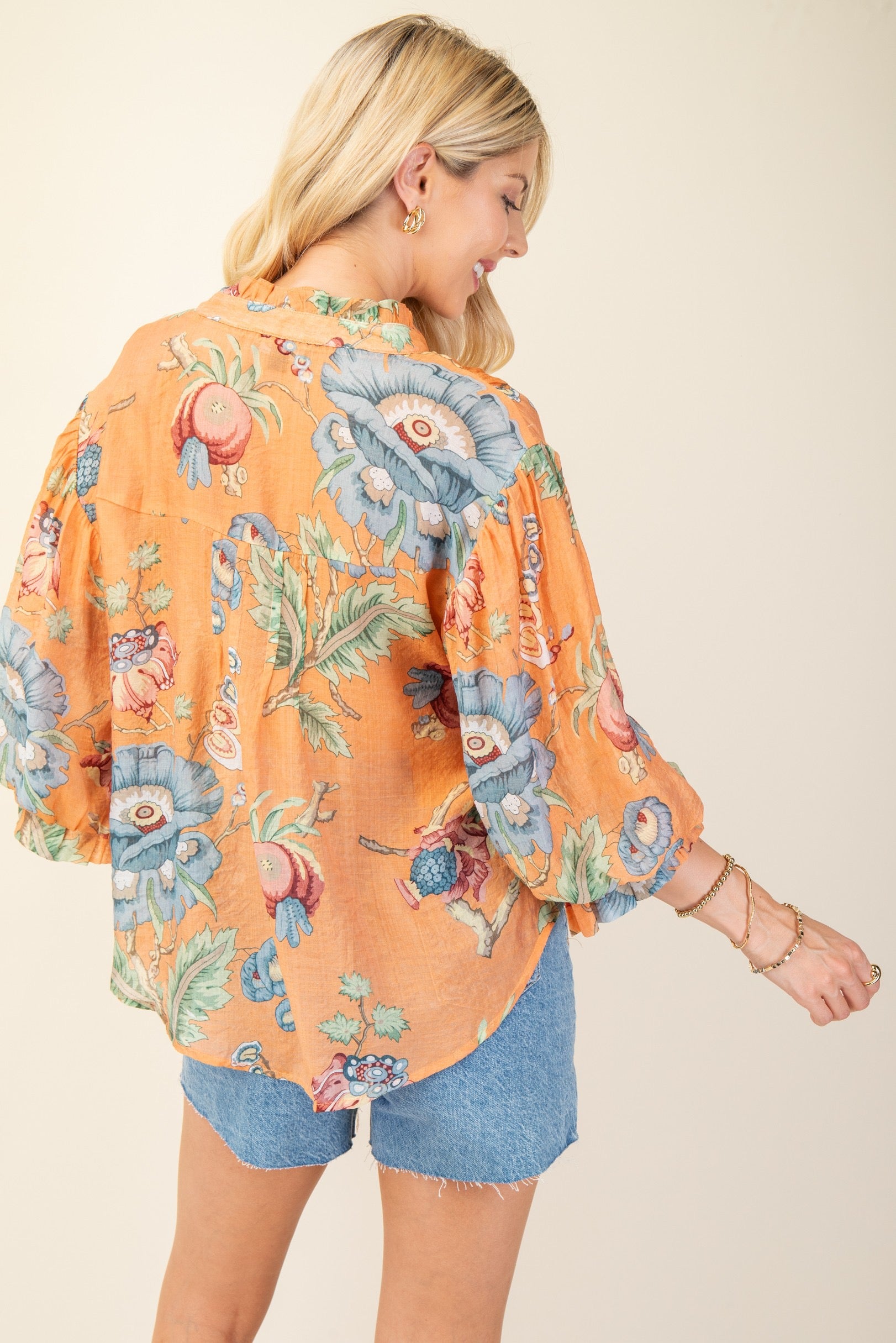 Coral Printed Button Down Top