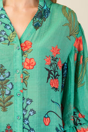 Green Printed Button Down Top