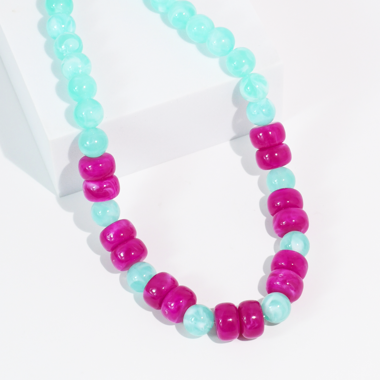 Mint & Pink Beaded Necklace