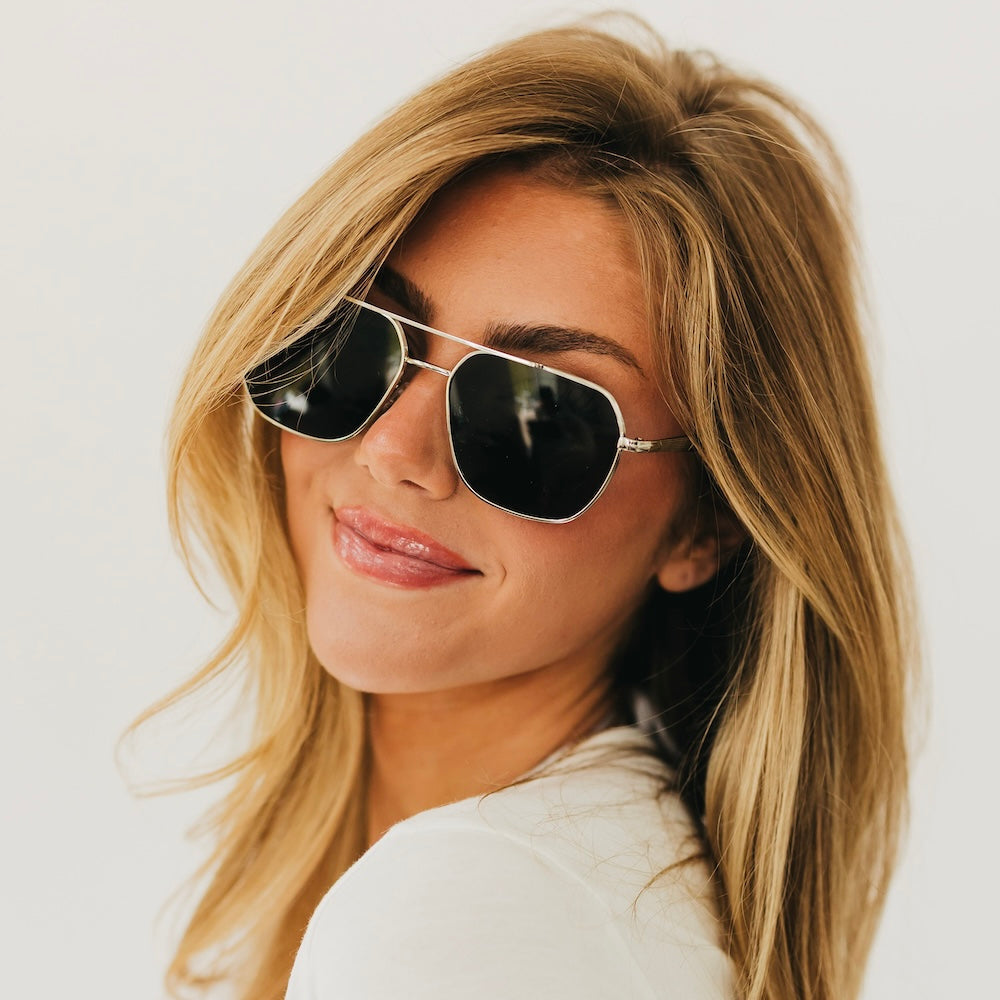 Silver Square Aviator Sunglasses