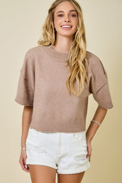 Brown Knit Sweater — cropped and quarter sleeves