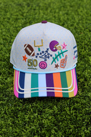 White Game Day Doodles Football Trucker Hat