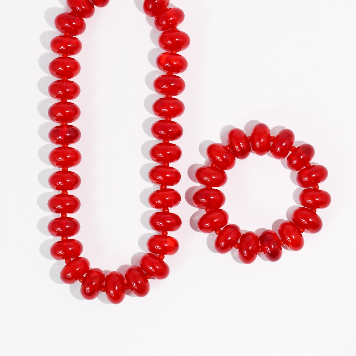 Red Beaded Necklace & Bracelet Set