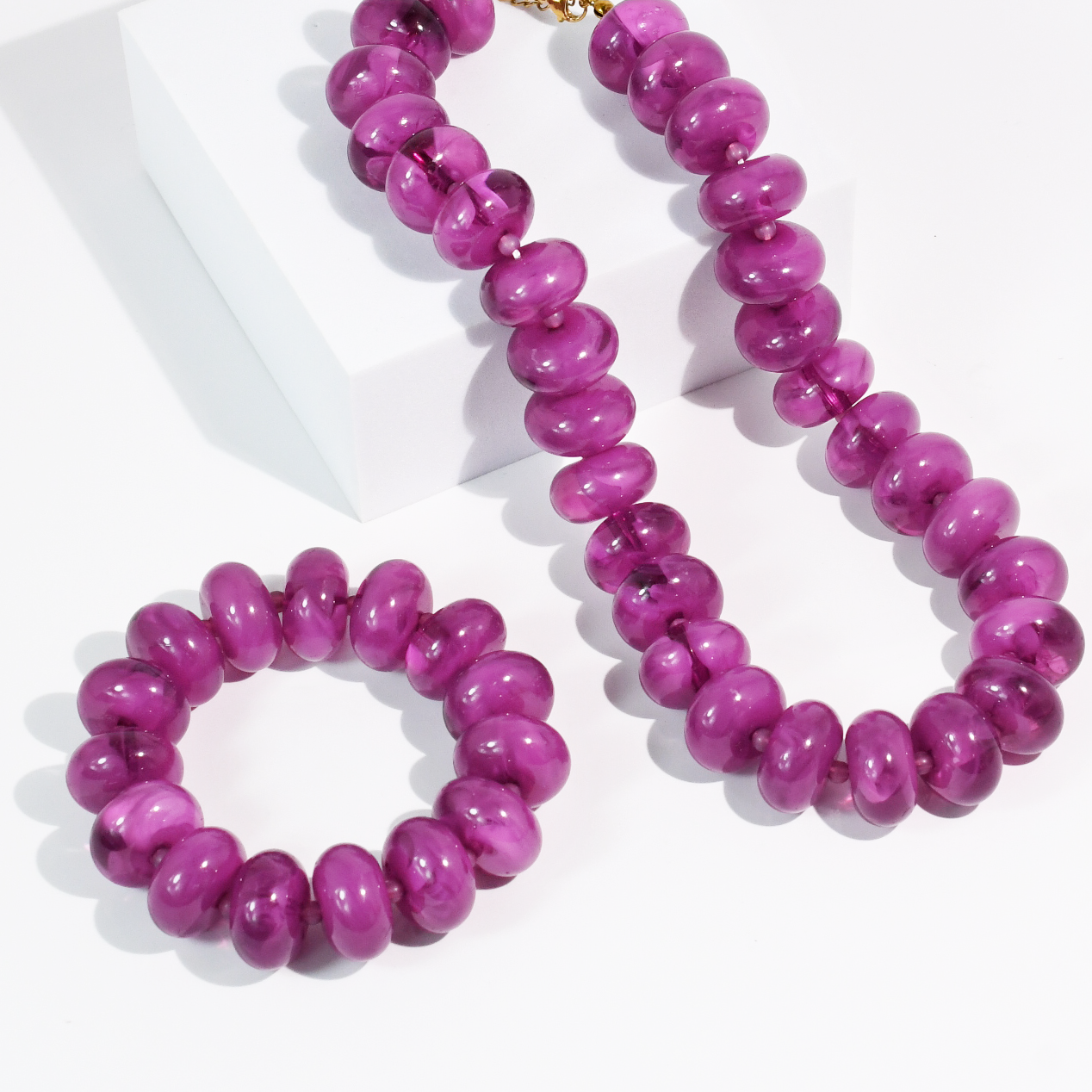 Purple Beaded Necklace & Bracelet Set