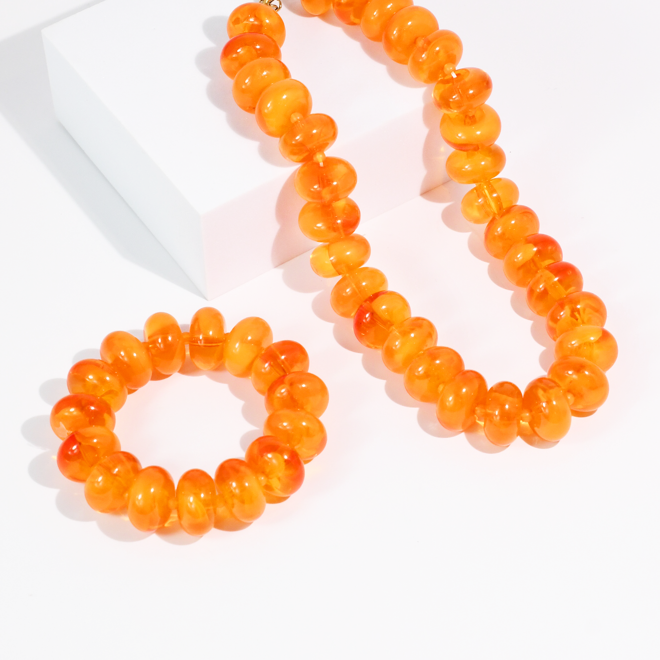 Orange Beaded Necklace & Bracelet Set