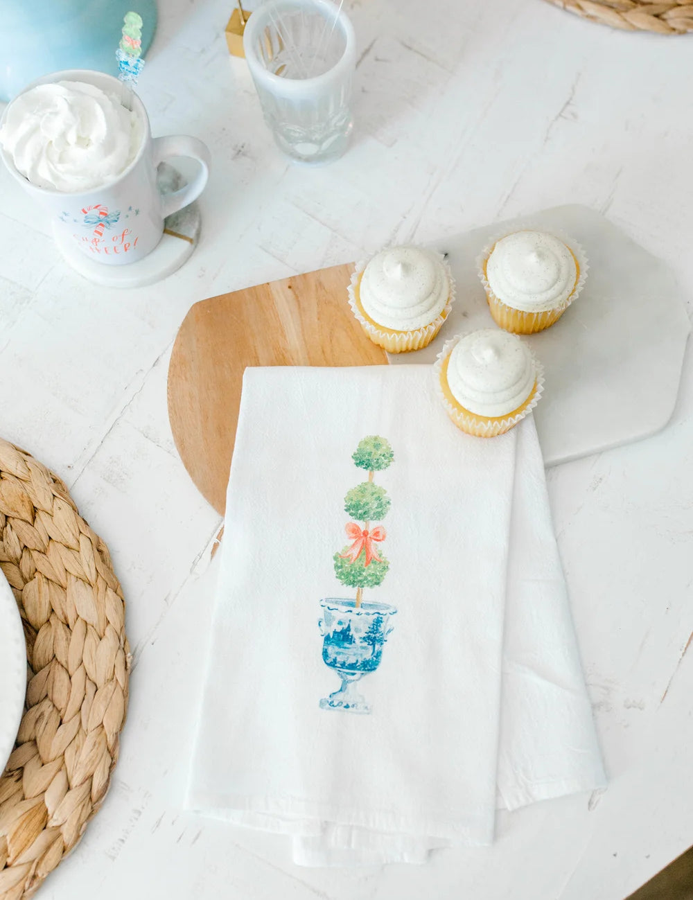 Pink Bow Topiary Ginger Jar Tea Towel at Ninety Nine Boutique