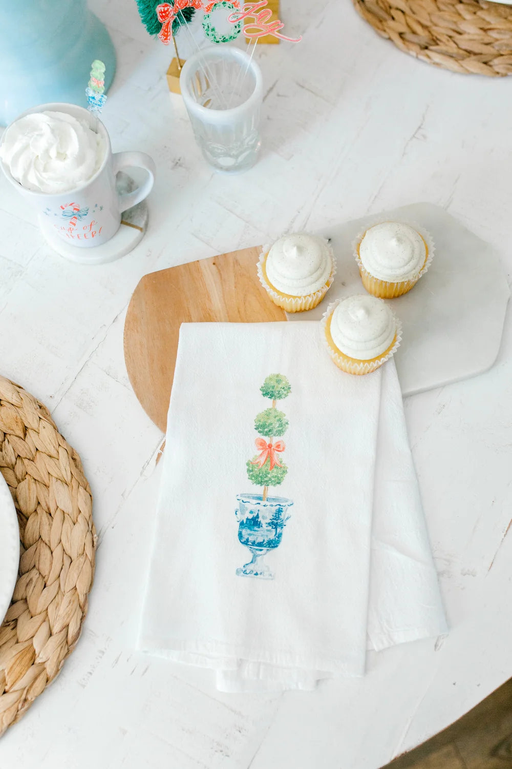 Pink Bow Topiary Ginger Jar Tea Towel at Ninety Nine Boutique