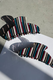 Burgundy & Teal Berry Stripe Claw Clip