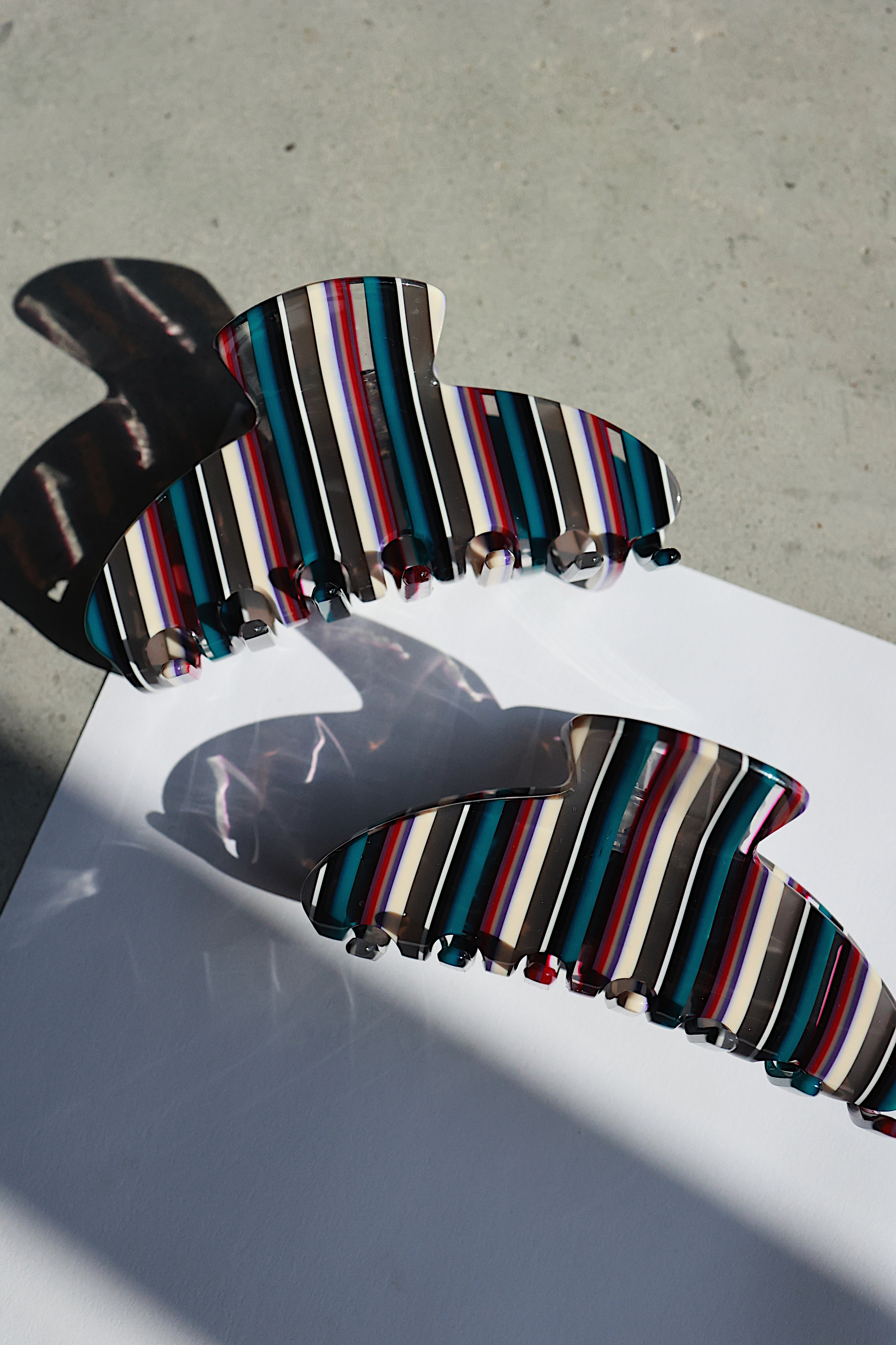Burgundy & Teal Berry Stripe Claw Clip
